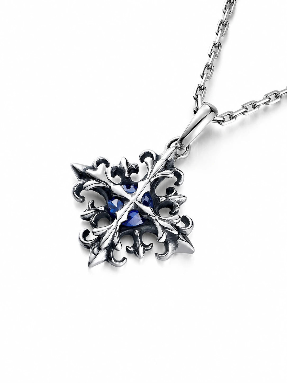 Gemstone Floral Cross Sterling Silver Biker Pendant — product detail view 2