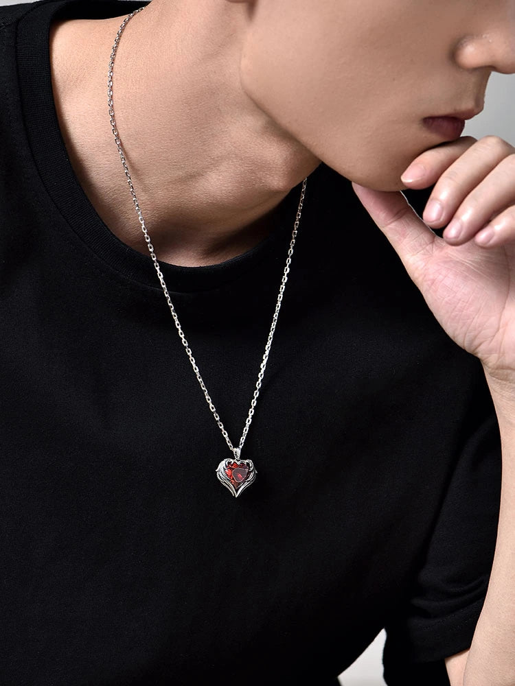 Guardian Angel Wing Heart Sterling Silver Biker Pendant — product detail view 2