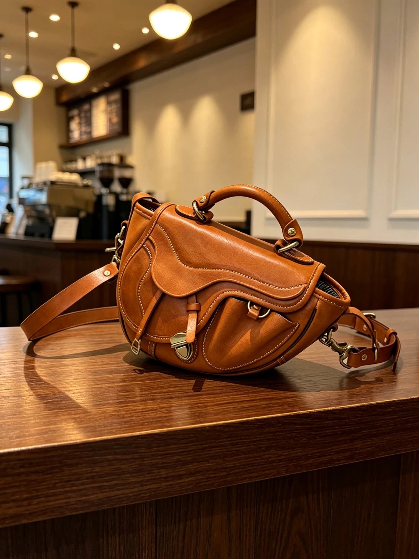 handcrafted vegetable-tanned leather saddle crossbody bag 2