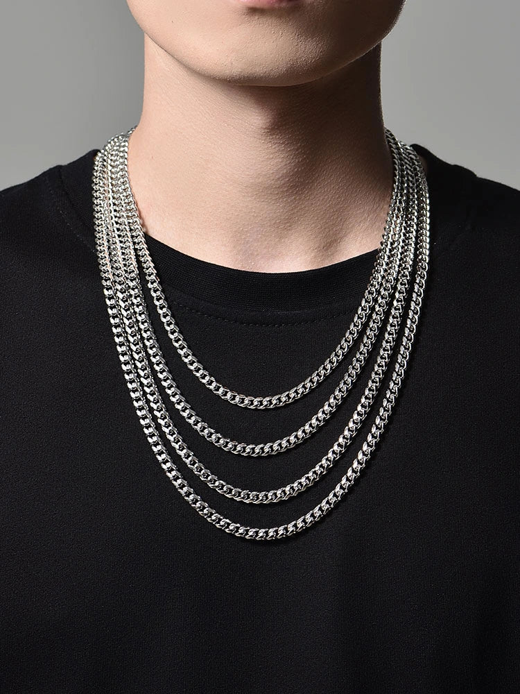 Heavy American Cuban Sterling Silver Biker Necklace — product detail view 2