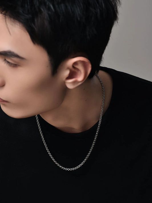 Heavy Double-Ring O-Link Sterling Silver Biker Necklace — product detail view 2