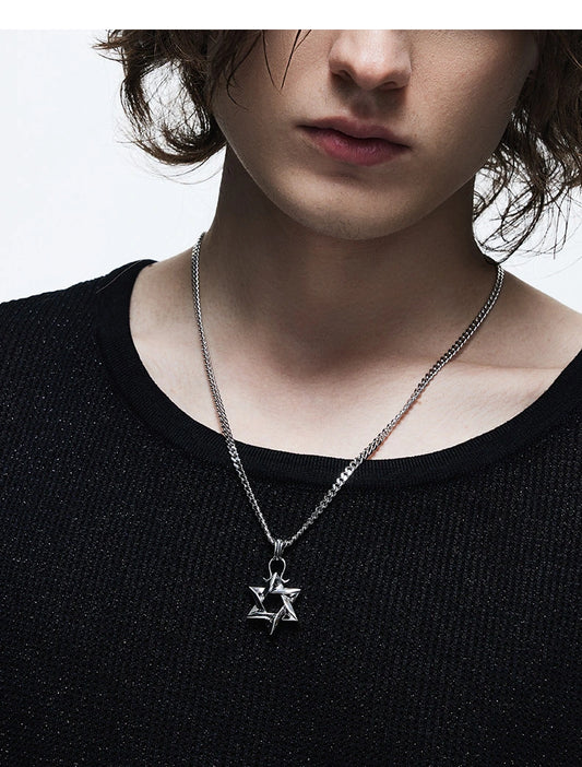 Hexagram Sterling Silver Biker Pendant — product detail view 2