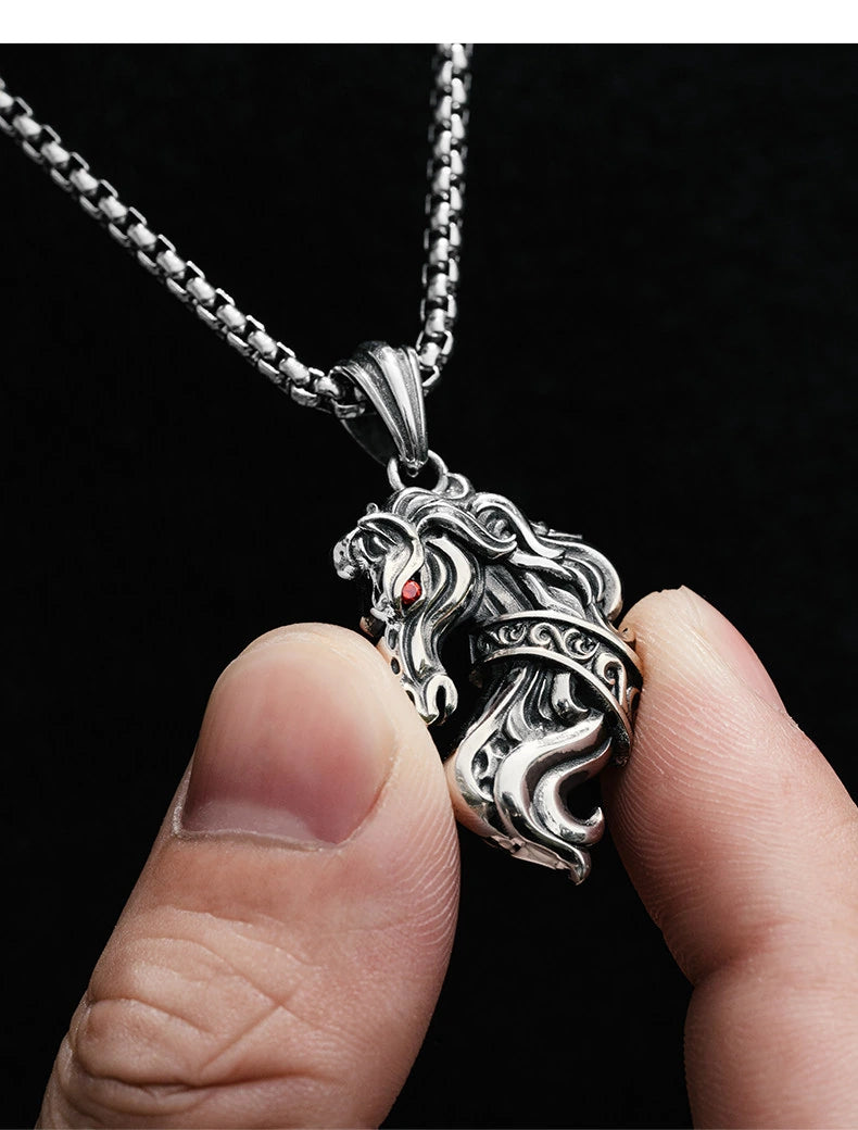 Horse Head Sterling Silver Biker Pendant — product detail view 2