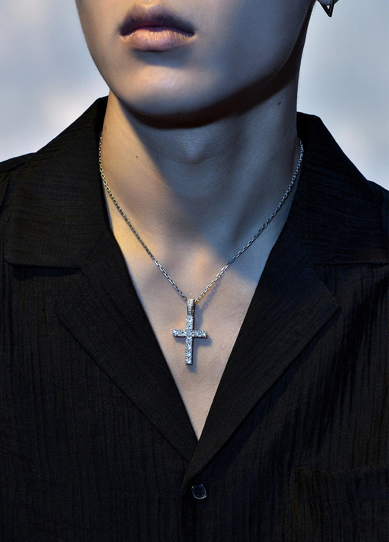 Iced Cross Sterling Silver Biker Pendant — product detail view 2