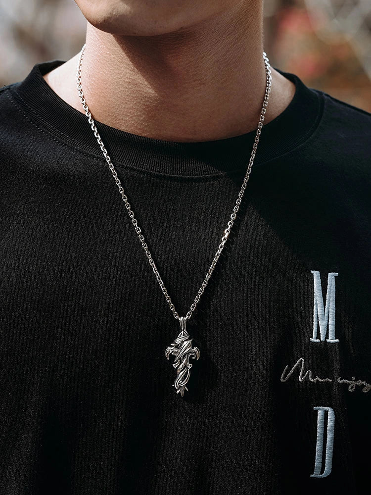 Ivy-Wrapped Cross Sterling Silver Biker Pendant — product detail view 2