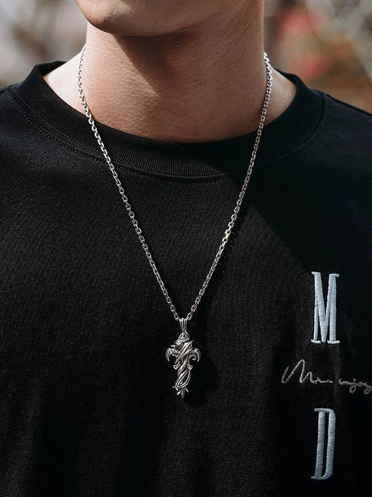 Ivy-Wrapped Cross Sterling Silver Biker Pendant — product detail view 2