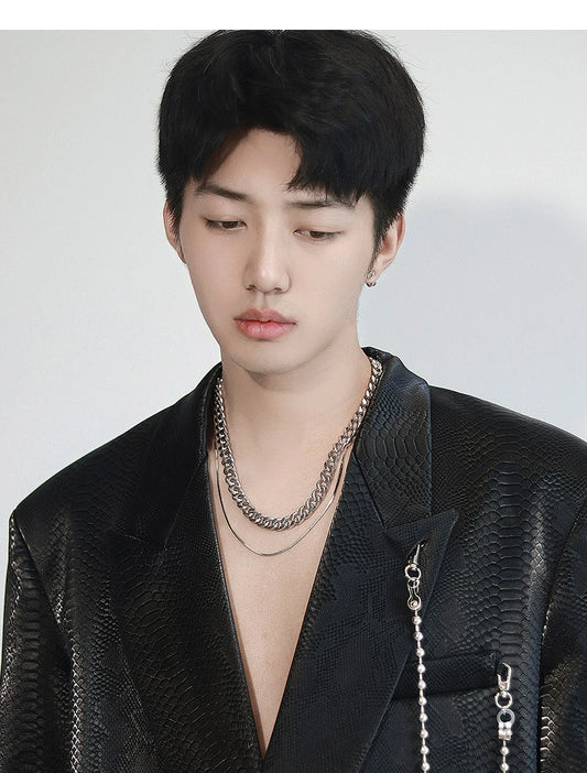 Layered Snake and Cuban Chain Biker Necklace — product detail view 2