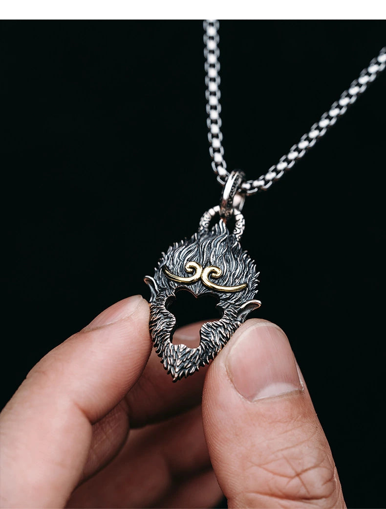 Monkey King Sterling Silver Biker Pendant — product detail view 2