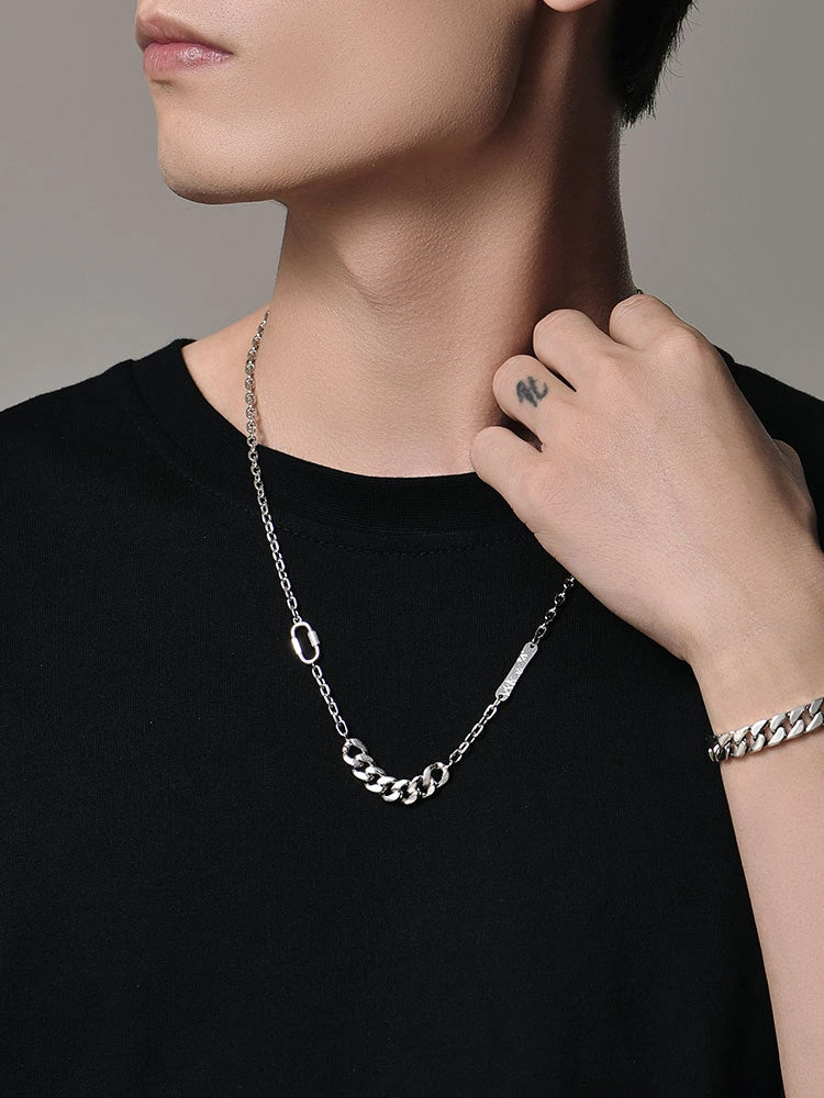 Multi-Link Cuban Sterling Silver Biker Necklace — product detail view 2