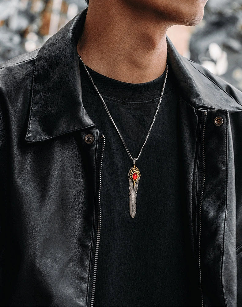 Phoenix Feather Sterling Silver Biker Pendant — product detail view 2