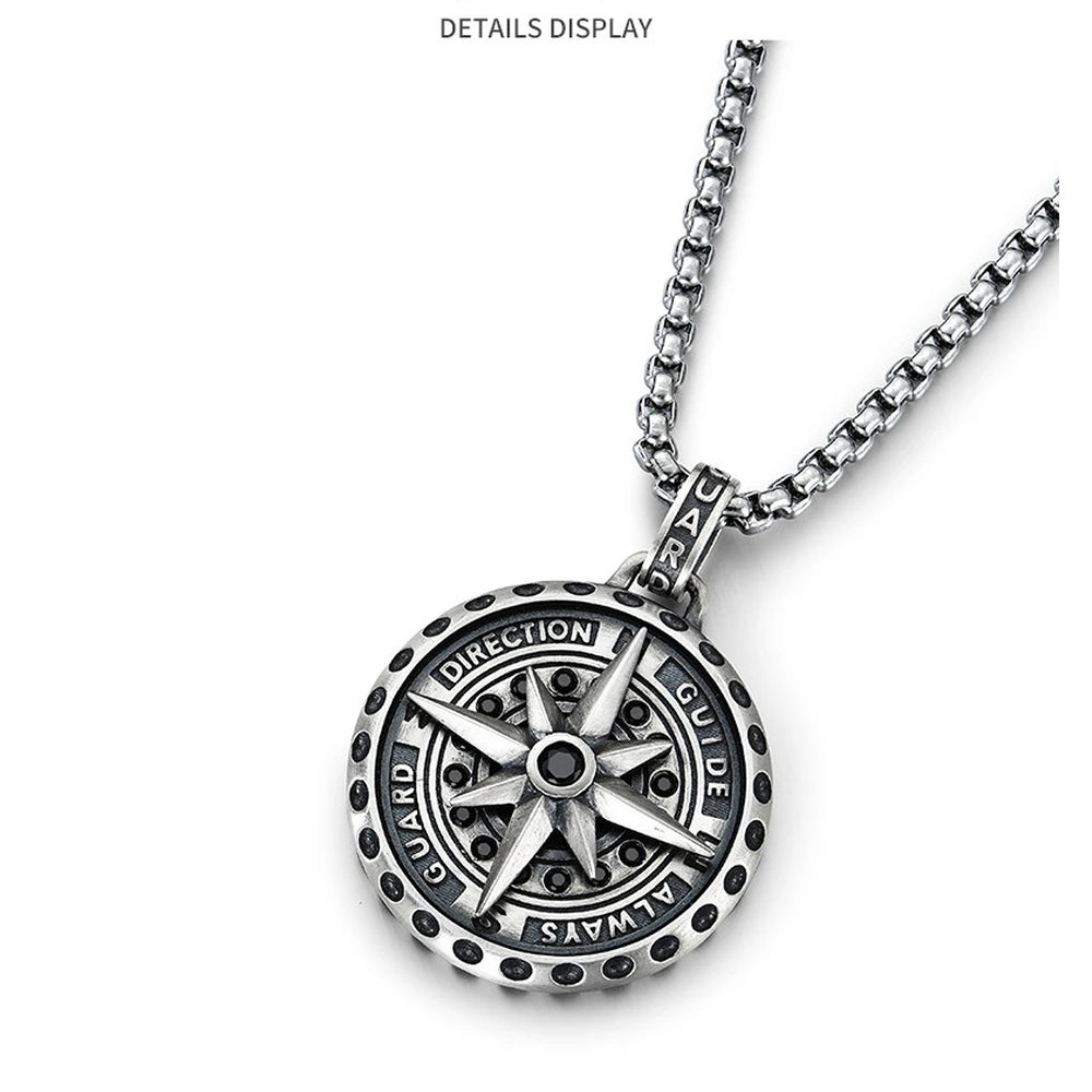 Rotating Compass Sterling Silver Biker Pendant — product detail view 2