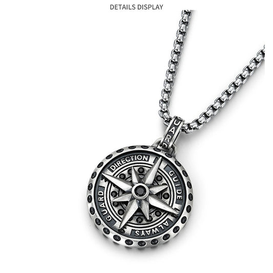 Rotating Compass Sterling Silver Biker Pendant — product detail view 2