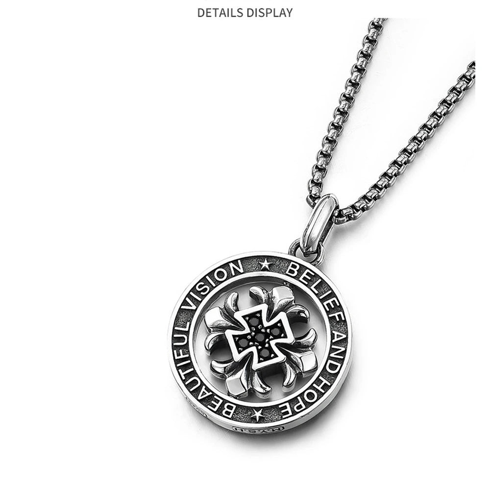 Rotating Fleur Cross Ring Sterling Silver Biker Pendant — product detail view 2