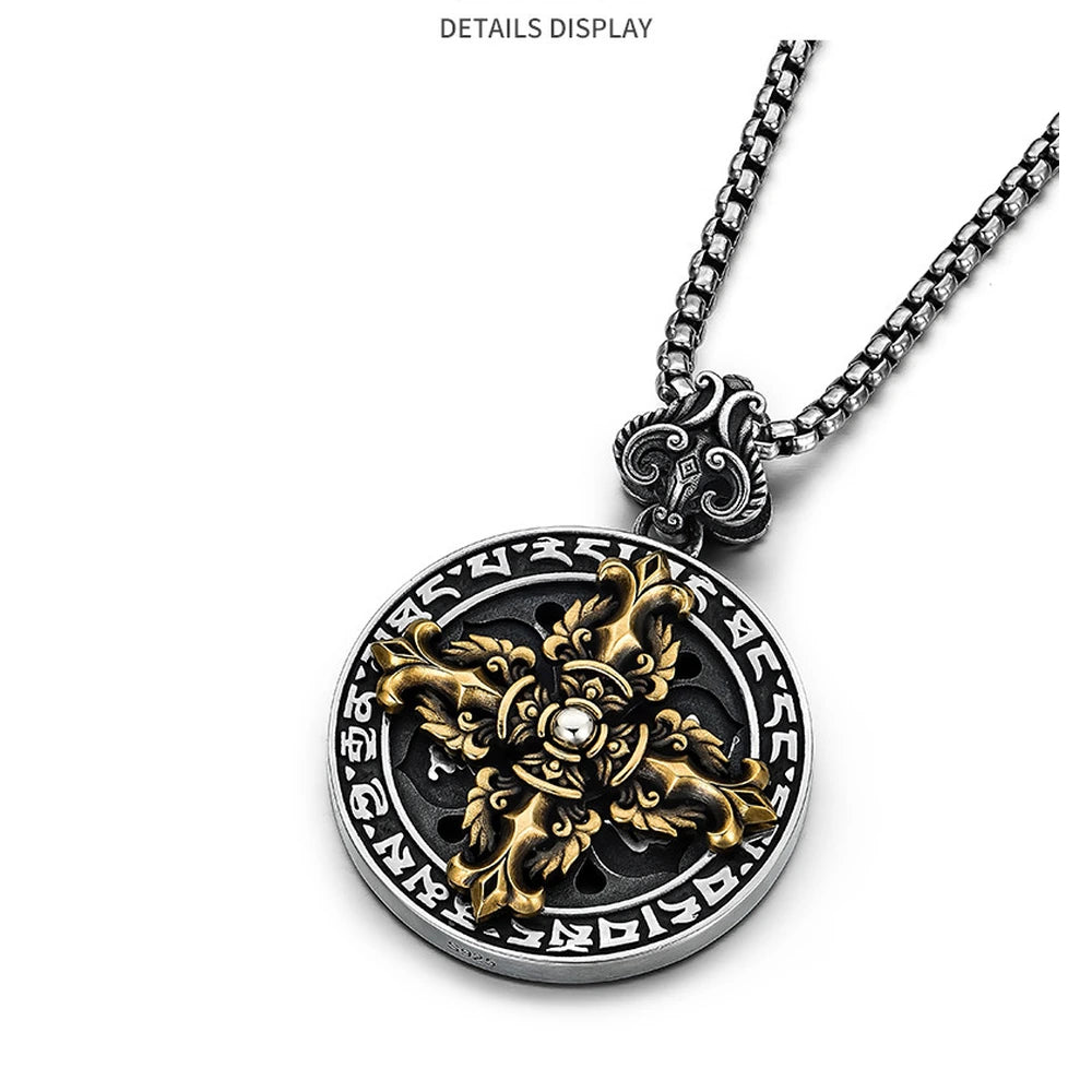 Rotating Mantra Vajra Sterling Silver Biker Pendant — product detail view 2