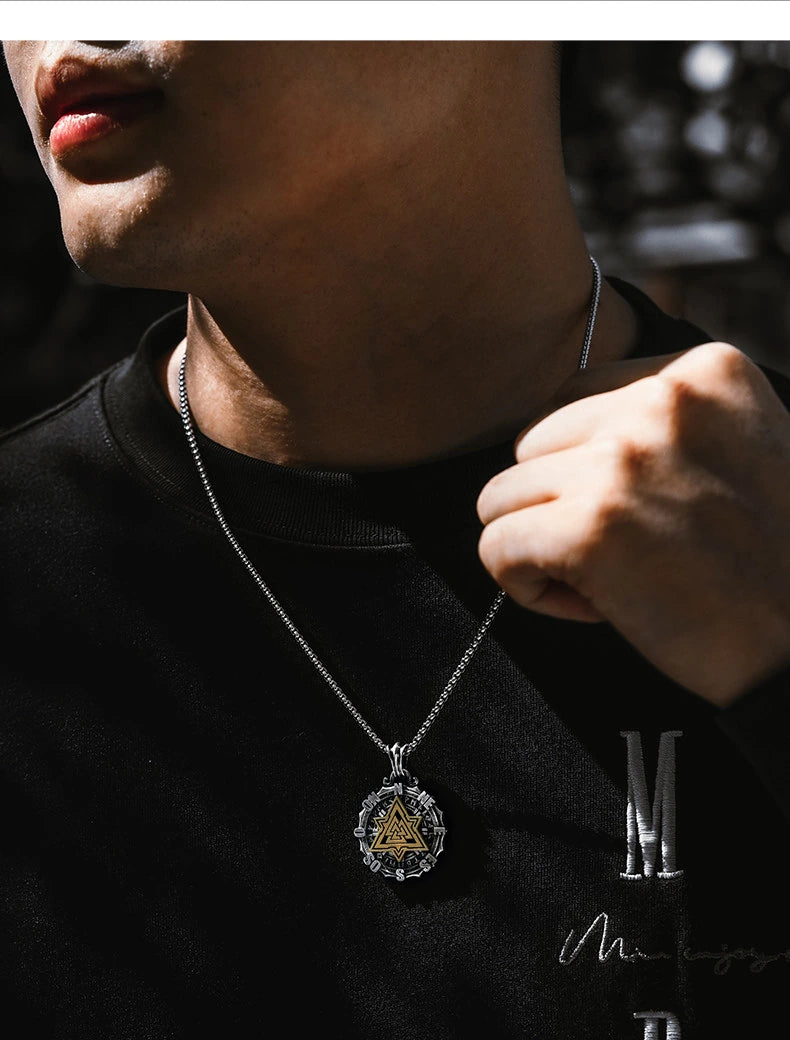 Rotating Nautical Compass Sterling Silver Biker Pendant — product detail view 2