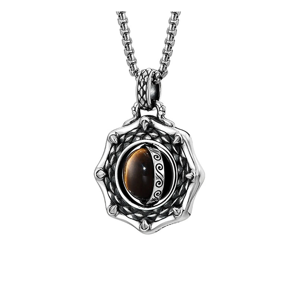Rotating Tiger Eye Dragon Scale Sterling Silver Biker Pendant — product detail view 2