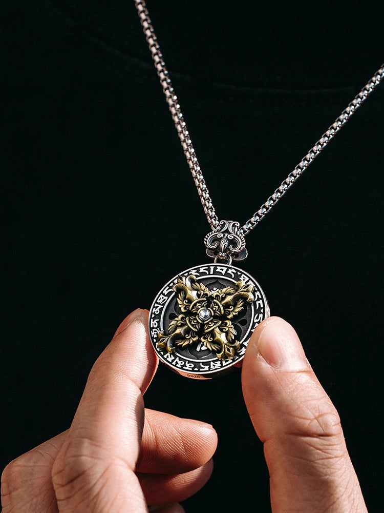 Rotating Vajra Mantra Cross Sterling Silver Pendant — product detail view 2