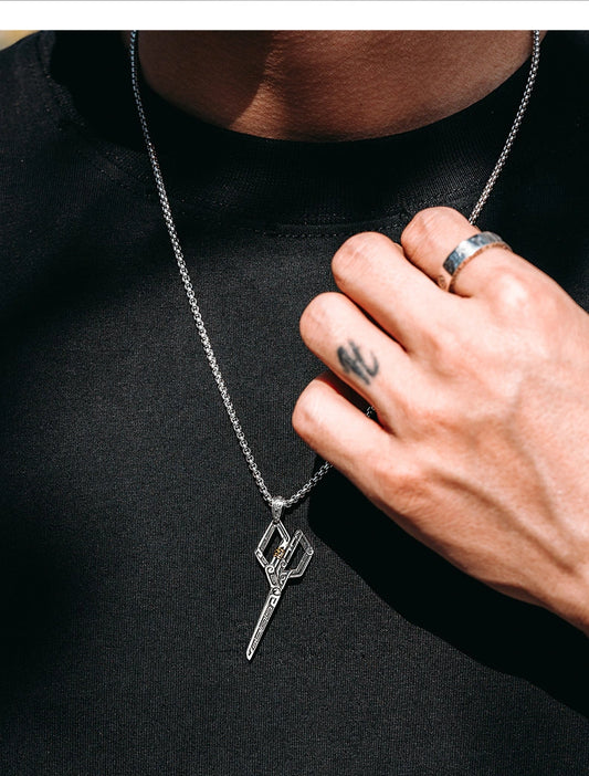 Scrollwork Scissors Sterling Silver Biker Pendant — product detail view 2
