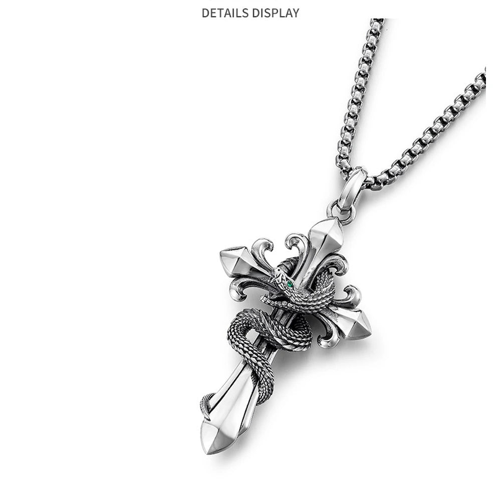 Serpent Fleur-de-Lis Sterling Silver Biker Pendant — product detail view 2