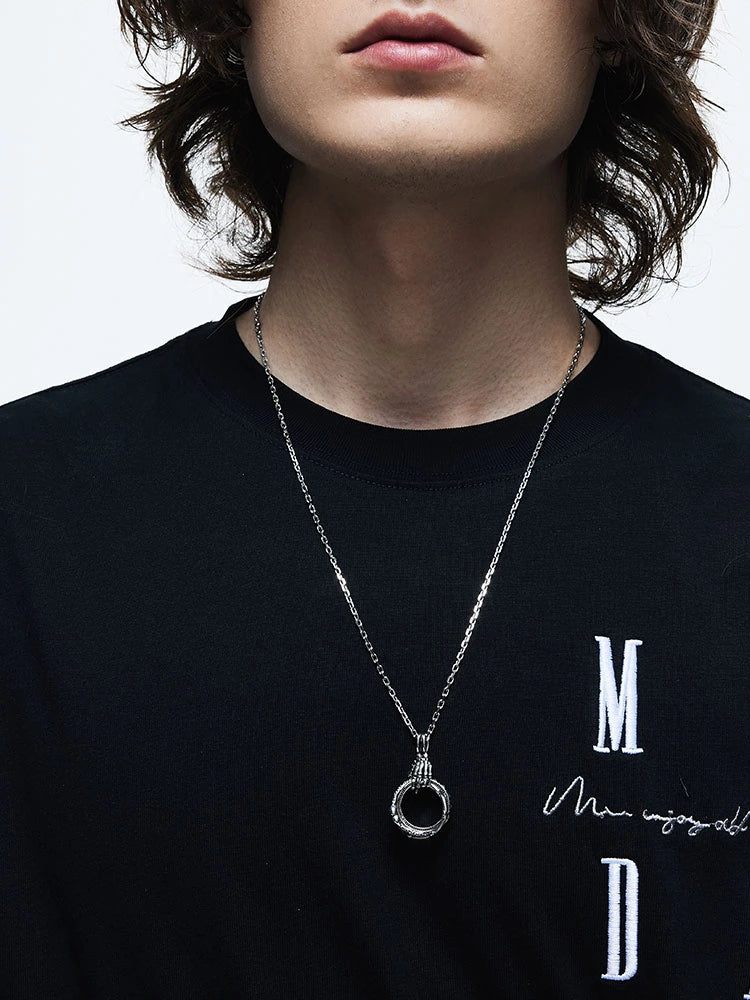 Skull Hand Hope Ring Sterling Silver Biker Pendant — product detail view 2