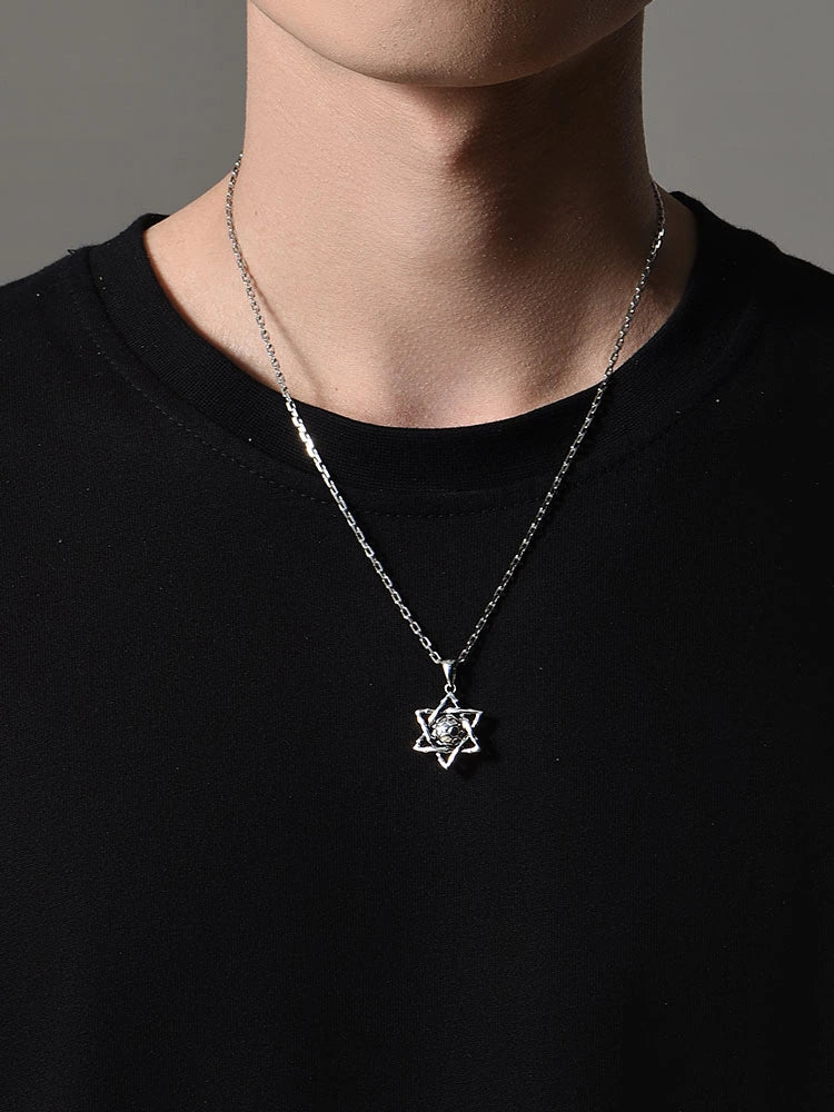 Soccer Hexagram Sterling Silver Biker Pendant — product detail view 2
