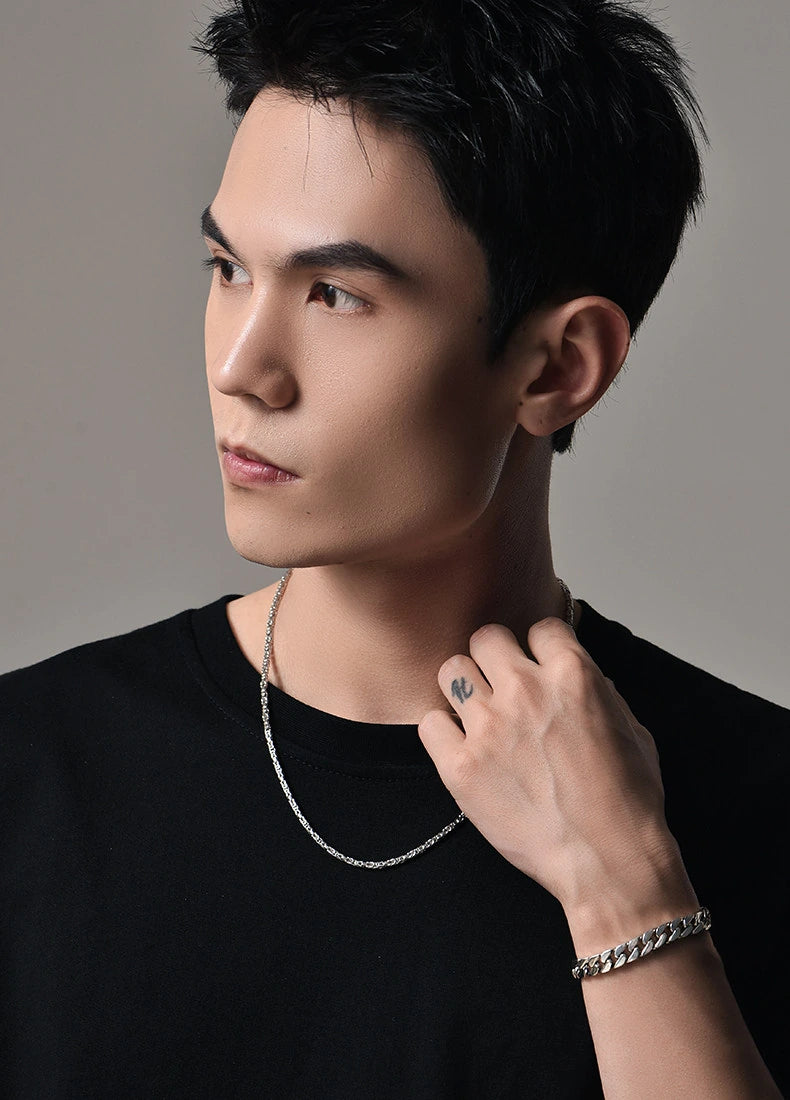 Sterling Silver Dragon Bone Chain Biker Necklace — product detail view 2