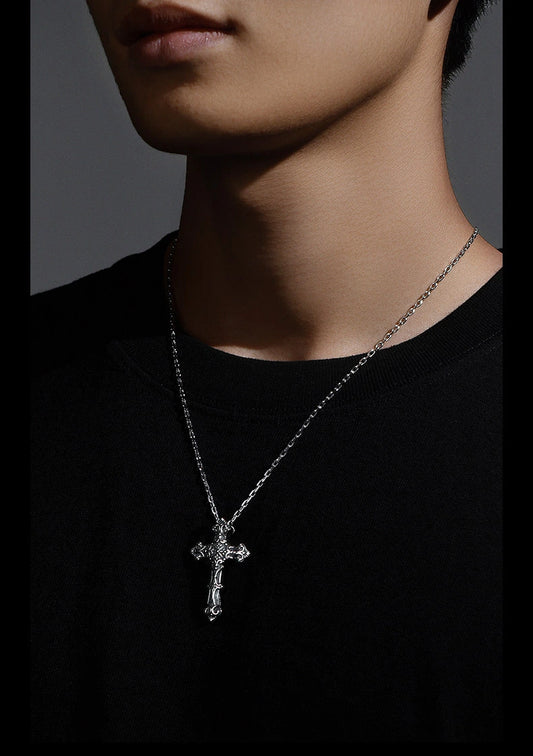 Textured Cross Sterling Silver Biker Pendant — product detail view 2