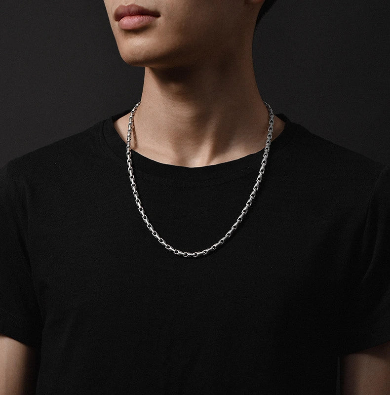 Textured Sterling Silver Biker Chain Necklace — product detail view 2