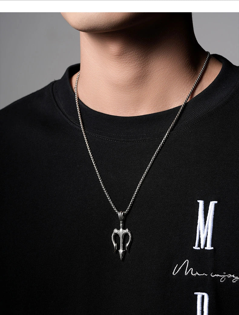 Trident Sterling Silver Biker Pendant — product detail view 2