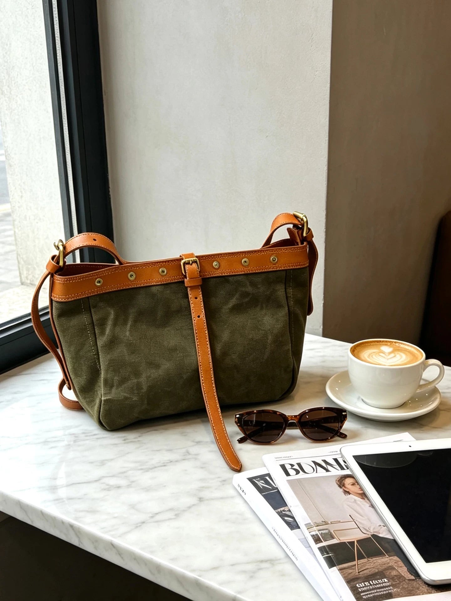 vintage canvas leather large shoulder bag 2