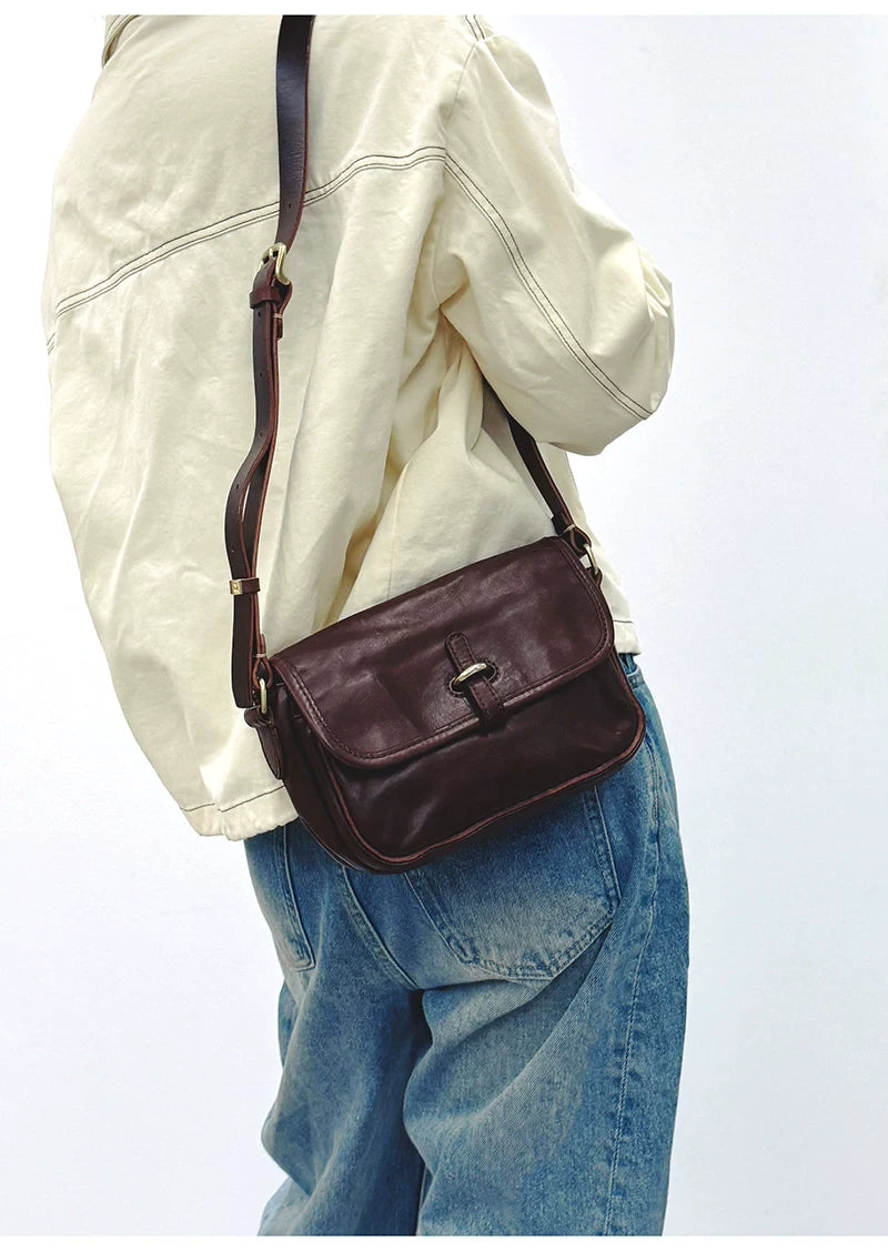 vintage vegetable-tanned leather mini messenger bag 2