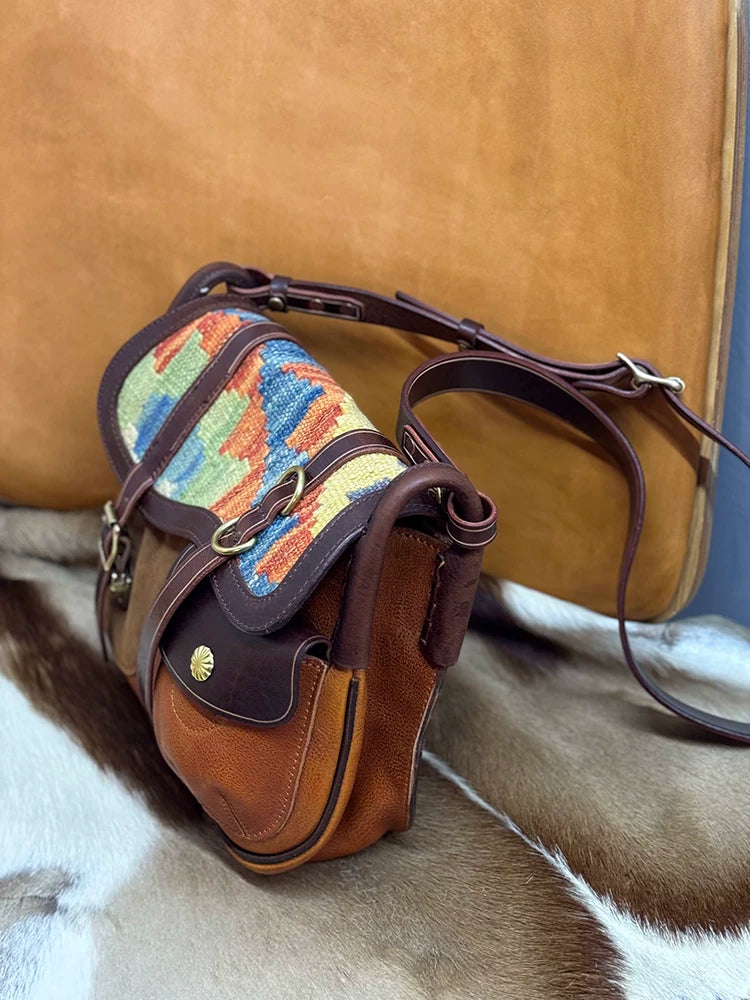 vintage suede leather saddle crossbody bag 2
