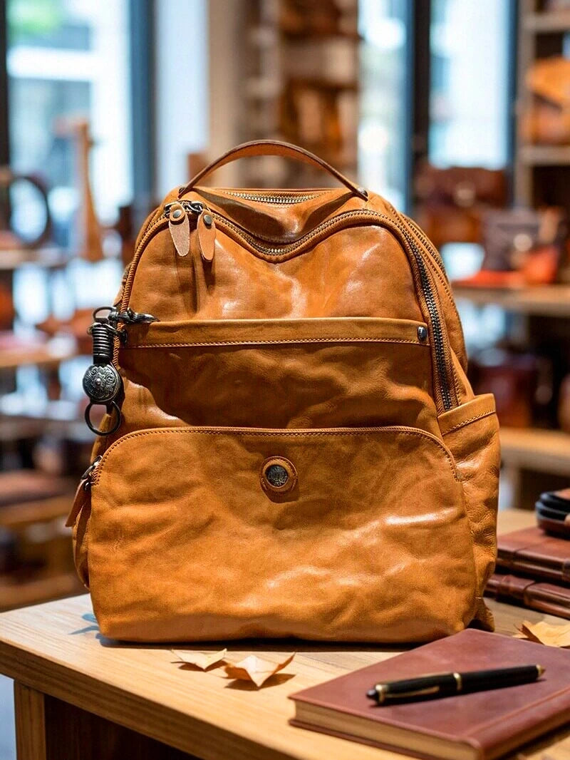 water-dyed vegetable-tanned leather backpack 2