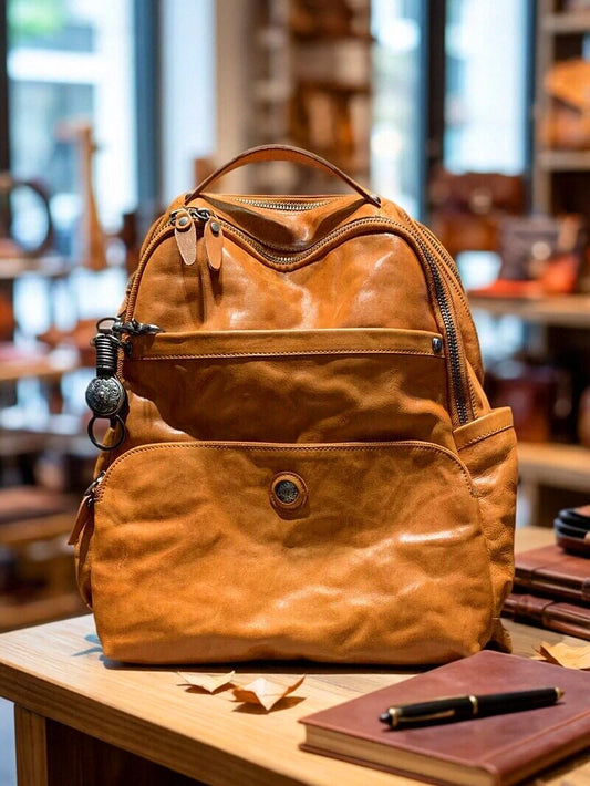 water-dyed vegetable-tanned leather backpack 2