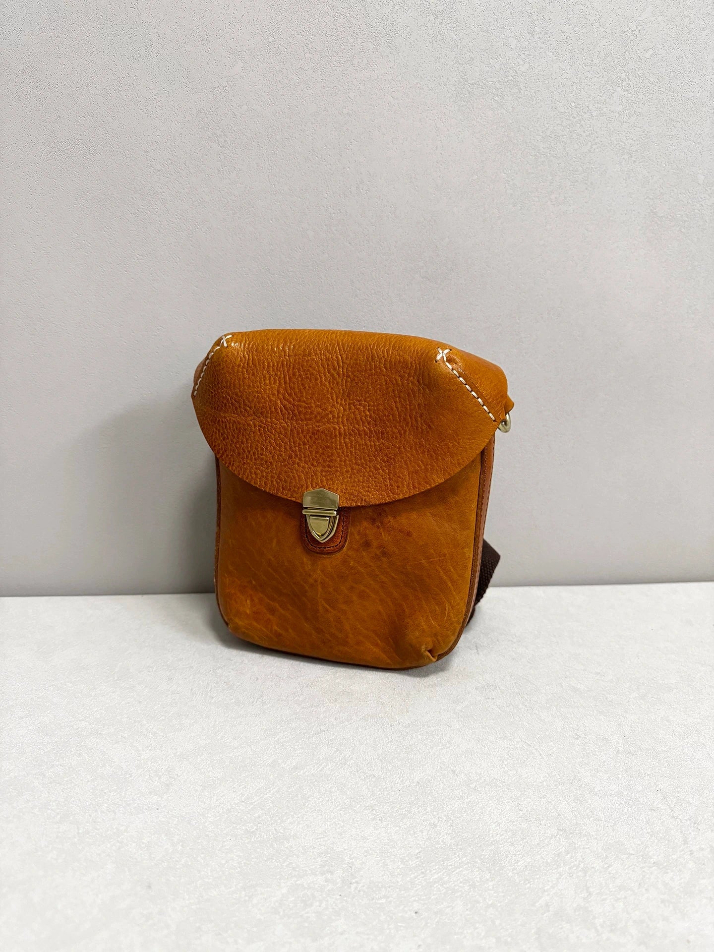 vintage yellow vegetable-tanned leather mini crossbody bag 2