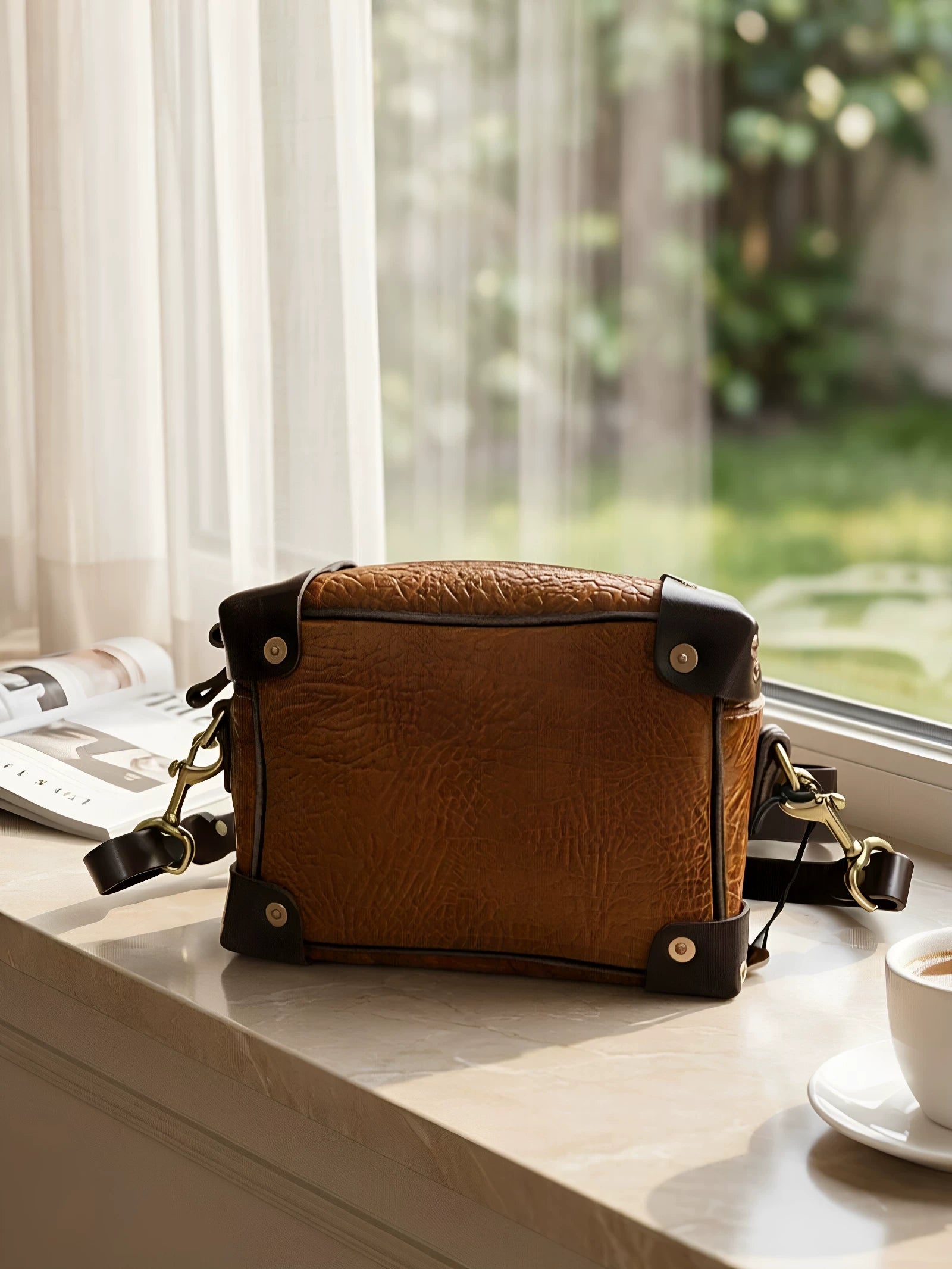 vintage yellow vegetable-tanned leather box crossbody bag 2