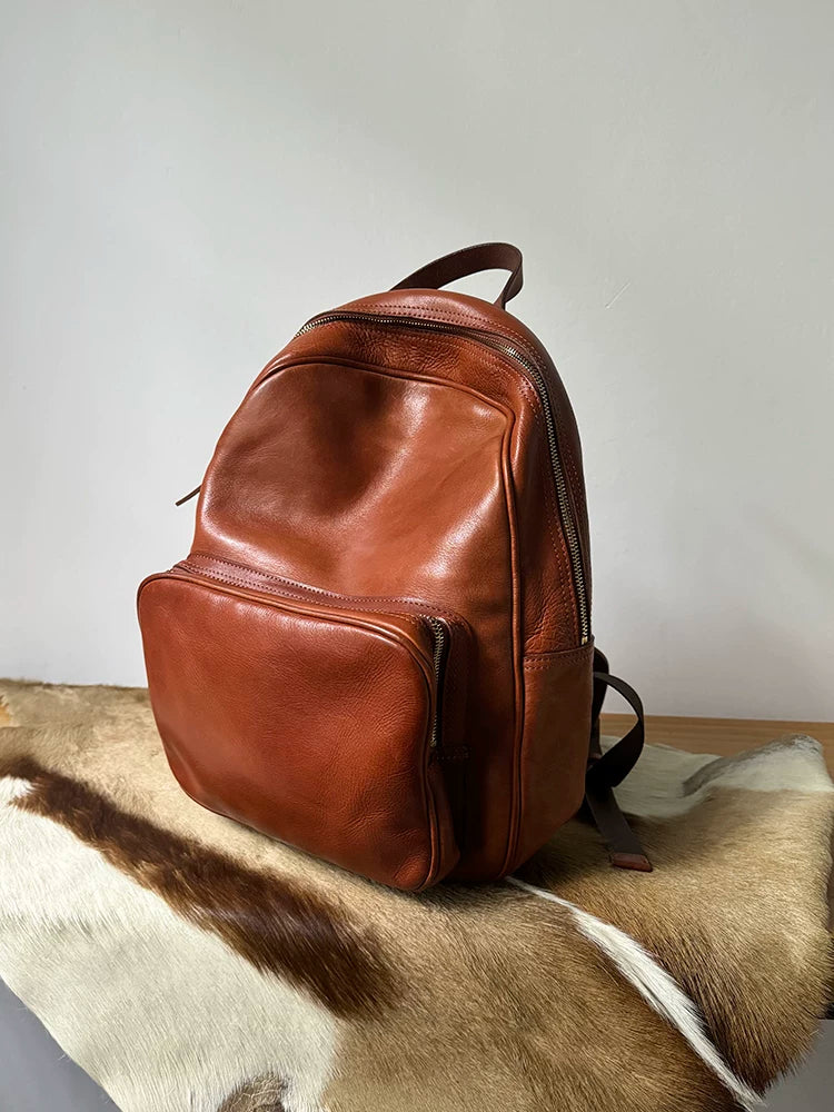 handcrafted distressed vegetable-tanned leather backpack 2