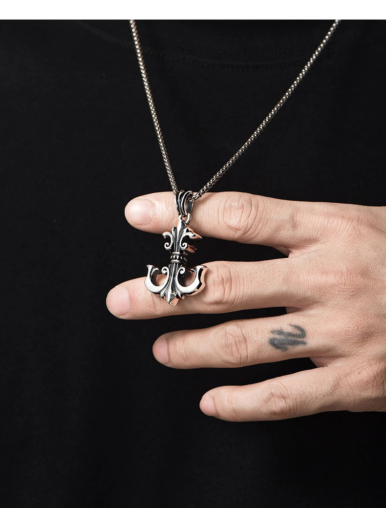 3D Anchor Sterling Silver Biker Pendant — product detail view 3