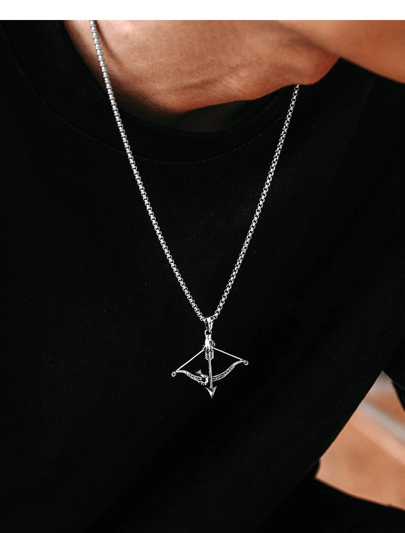 3D Bow and Arrow Sterling Silver Biker Pendant — product detail view 3