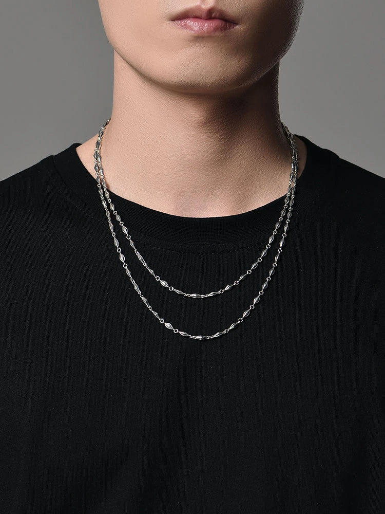 3D Diamond-Link Sterling Silver Biker Necklace — product detail view 3