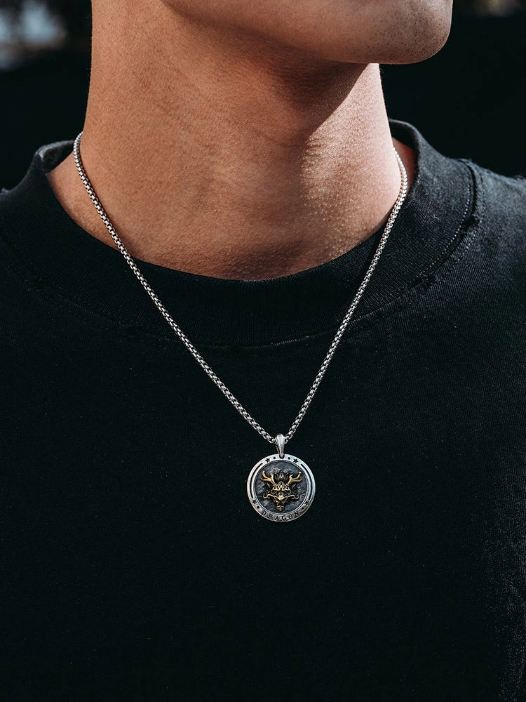 3D Dragon Head Sterling Silver Biker Pendant — product detail view 3