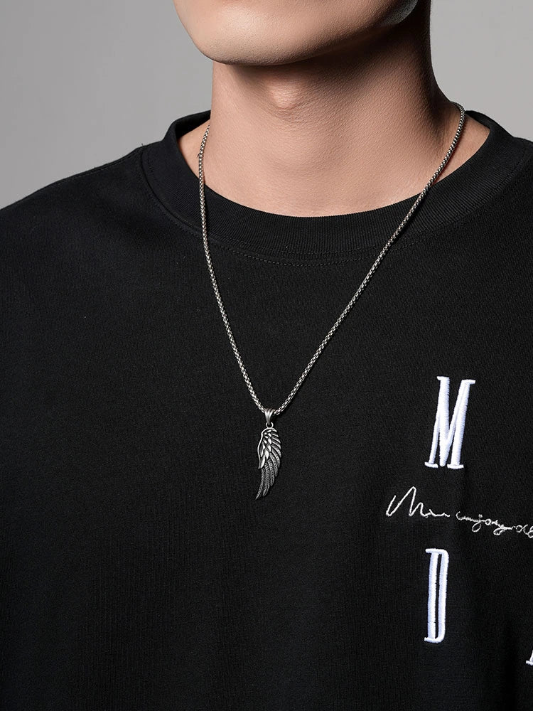 3D Feather Sterling Silver Biker Pendant — product detail view 3