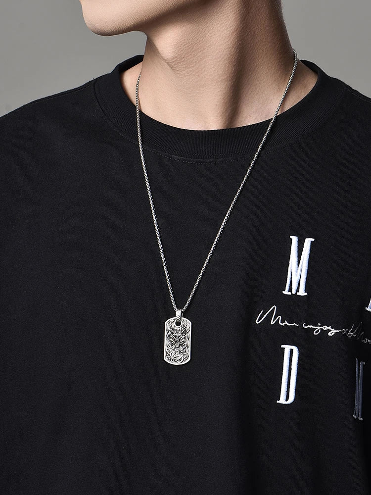 3D Owl Wolf Totem Sterling Silver Biker Pendant — product detail view 3