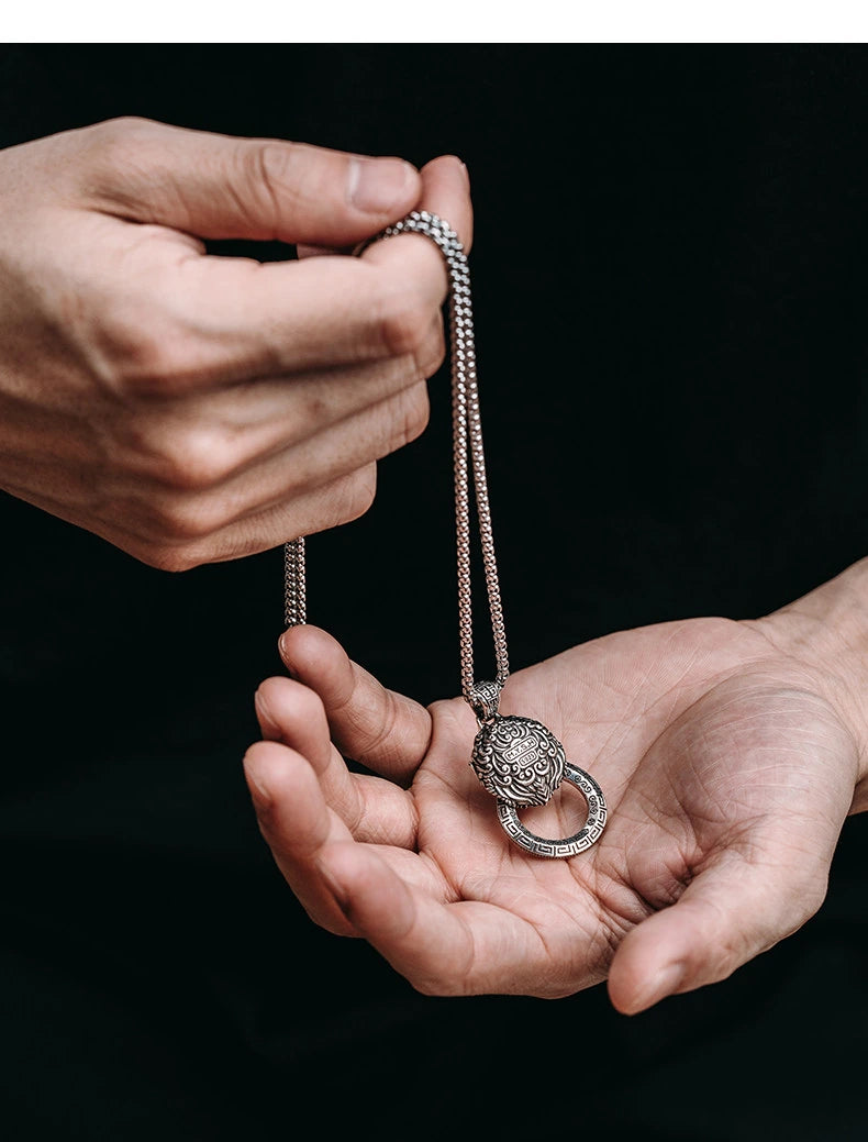 3D Pixiu Sterling Silver Biker Pendant — product detail view 3