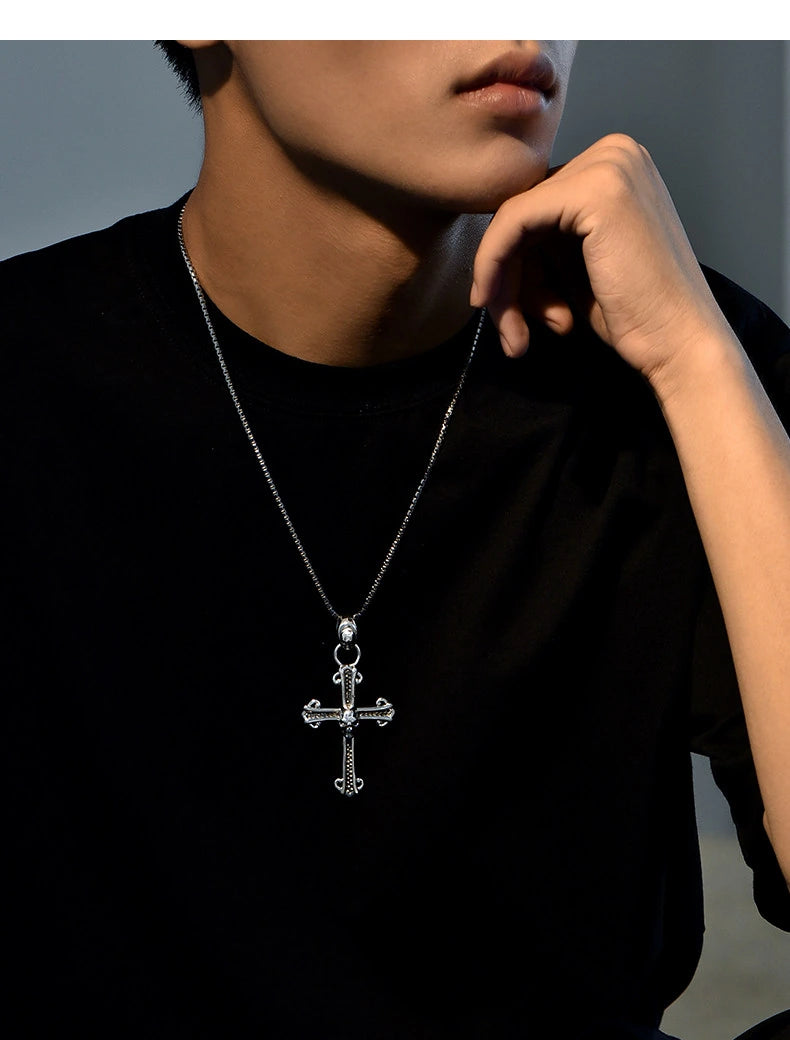 3D Skull Cross Sterling Silver Biker Pendant — product detail view 3