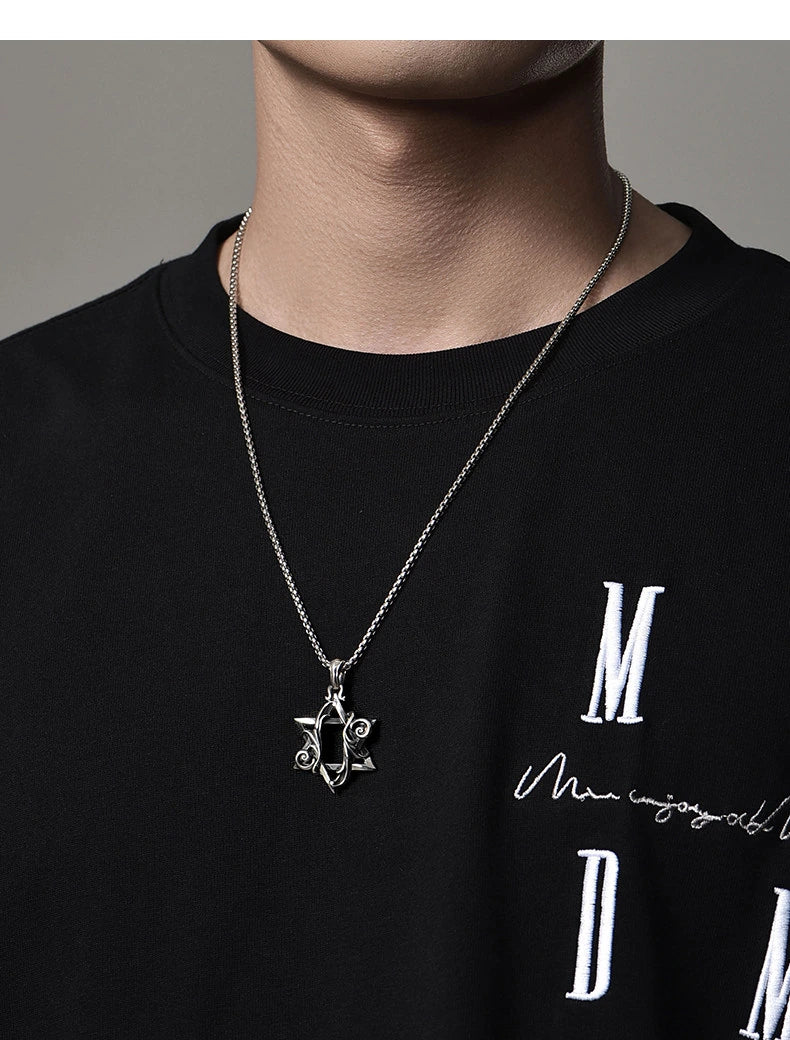 Acanthus Hexagram Sterling Silver Biker Pendant — product detail view 3