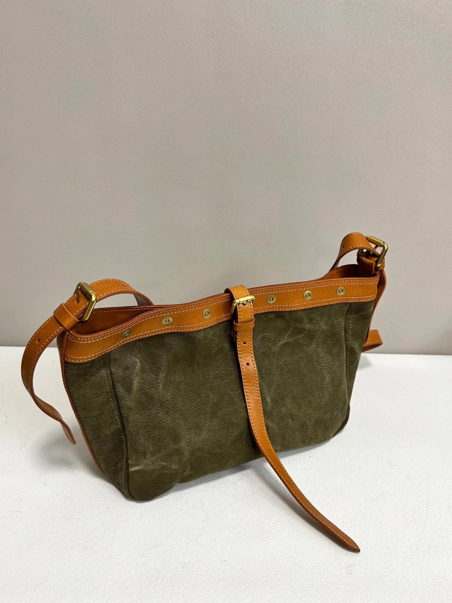 vintage canvas leather large shoulder bag 3