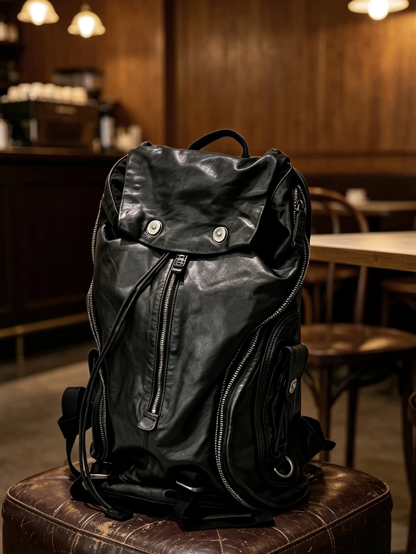 heavy-washed distressed leather backpack 3