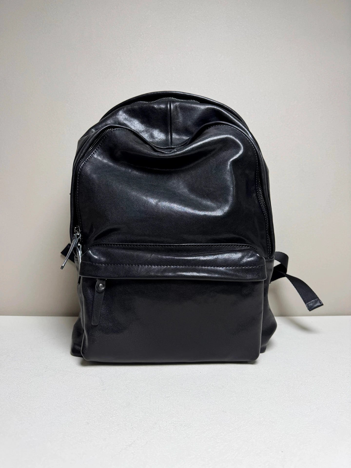 black leather business laptop backpack 3