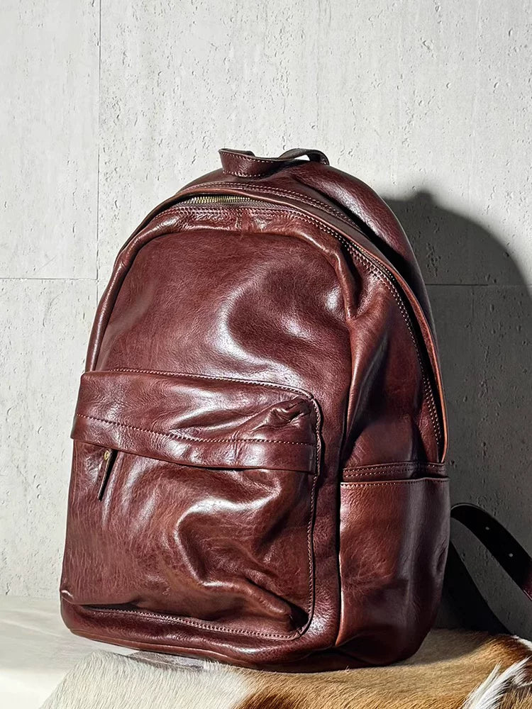 british-style vegetable-tanned leather travel backpack 3